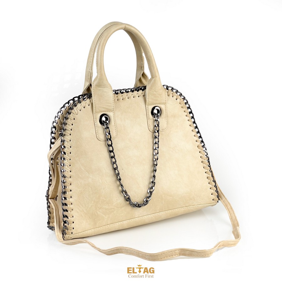 شنطة هاند وكروس جلد إيطالي مستورد بيج بجيوب داخلية مقاس 22×30