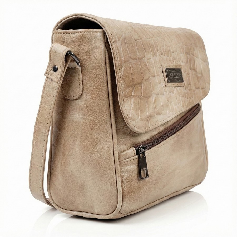 شنطة كروس جلد طبيعي بيج مقاس 25×27