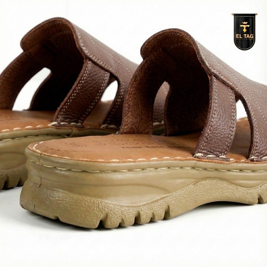 سابوه حريمي جلد طبيعي لون بني بخياطة هاند ميد ونعل طبي مريح مع كعب 2 سم