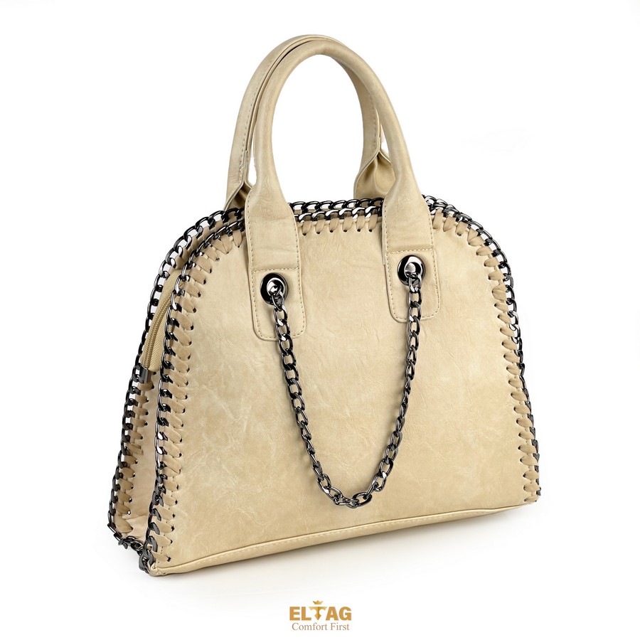 شنطة هاند وكروس جلد إيطالي مستورد بيج بجيوب داخلية مقاس 22×30