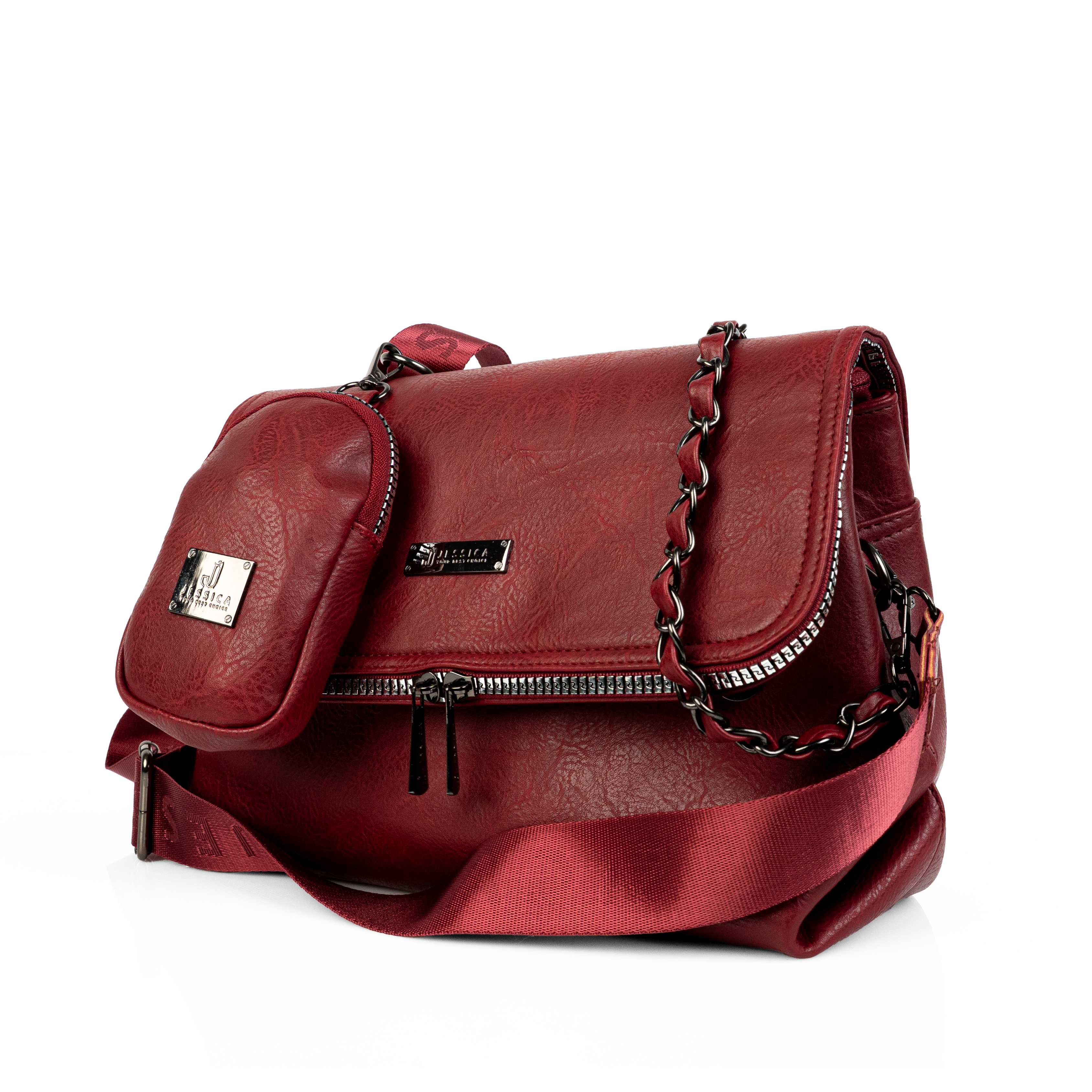 True ? شنطة كروس جلد إيطالي مستورد بدرعين واحد ستان والتاني سلسلة مع بوك صغير مقاس 30×20 بسوست وإكسسوار مستورد : Imported Italian leather crossbody bag with two straps (one satin & one chain) and small pouch, size 30×20 cm with imported hardware

